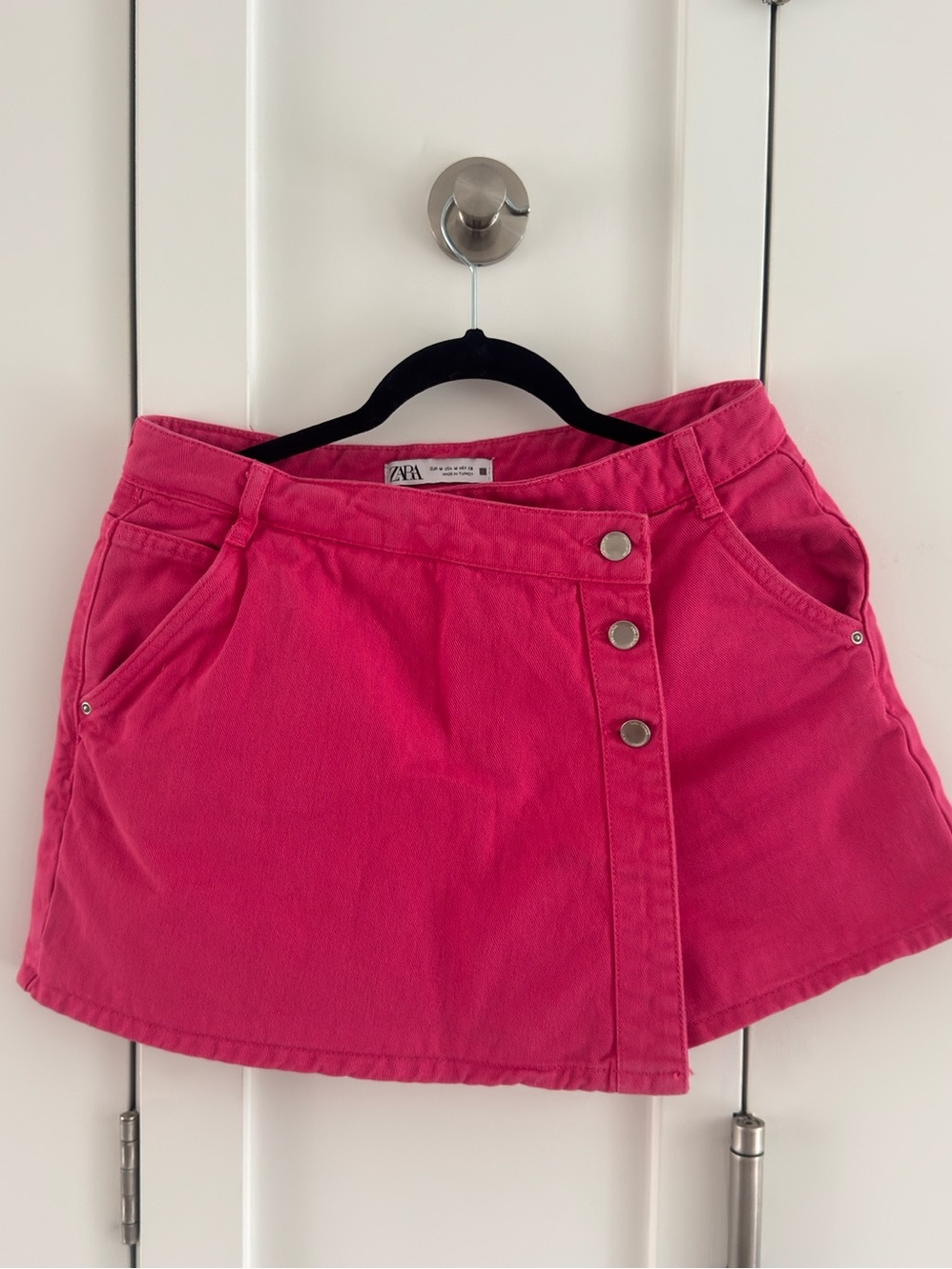 ZARA Bright Pink Button-Front Mini Skirt